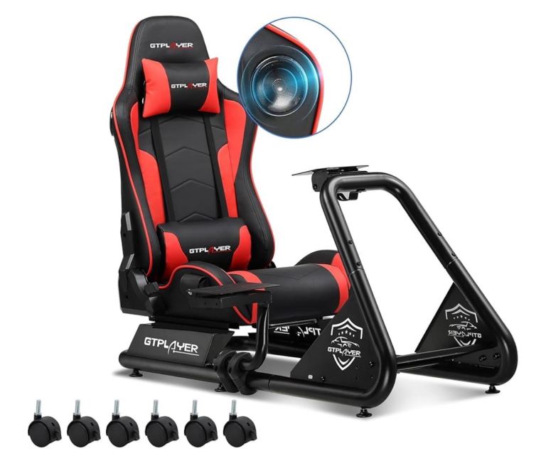 GTPLAYER Racing Simulator Cockpit with Seat + Thrustmaster T300RS GT+ F1 Ferrari Wheels