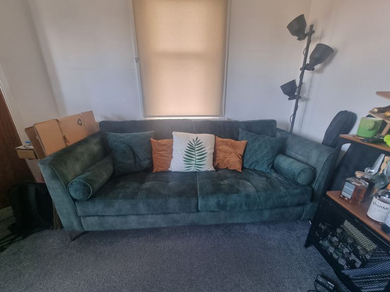 Large (4 seater) emerald green velvet sofa