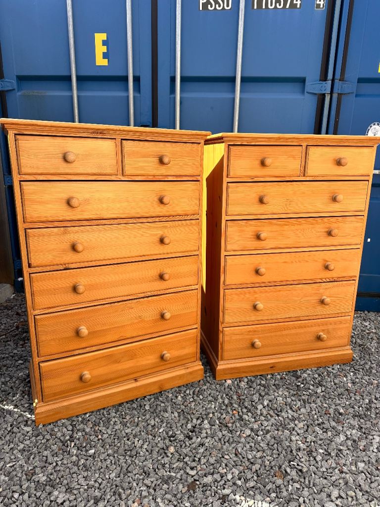 Matching pair of solid wood tall boy chest of drawers can deliver 