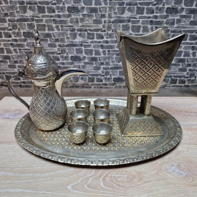 Mustafawi Qatari Presentation Set Arabic Dallah Mabkhara Tray Cups In Original Case