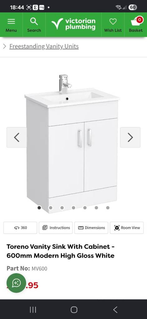 Toreno 600mm Freestanding Vanity Sink with Cabinet – Modern High Gloss White