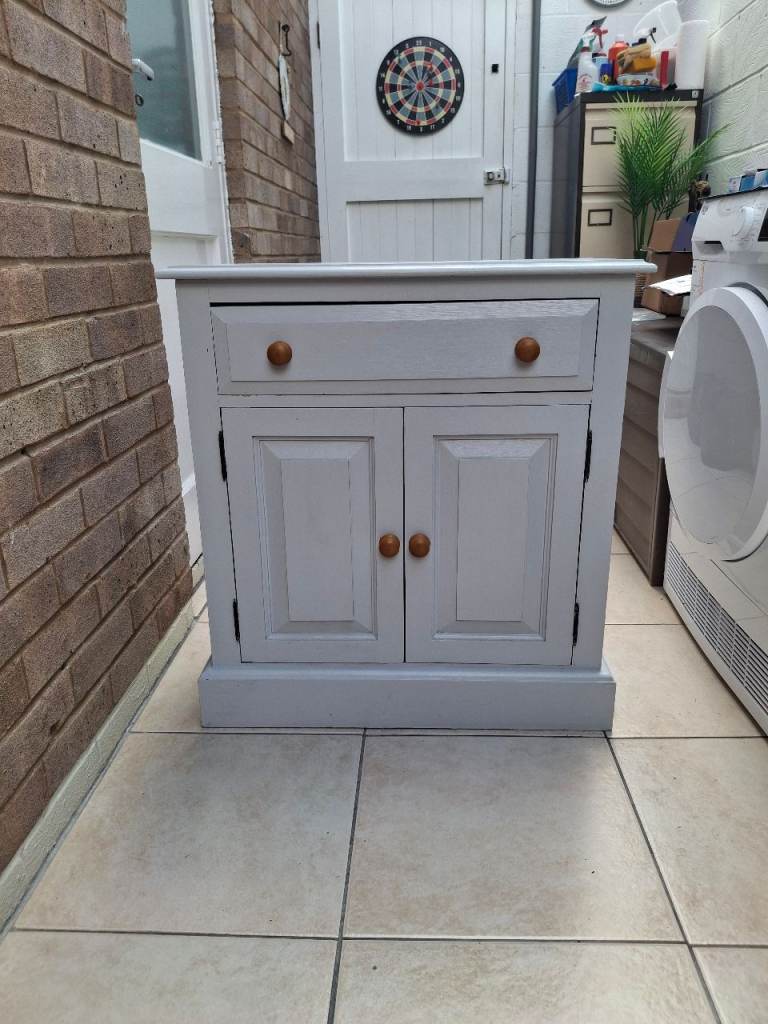 Grey Wooden Storage Cabinet with Drawer and Cupboard