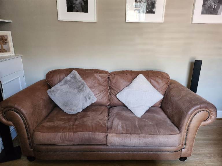 Leather Sofa and Armchair Set – Brown, Fair Condition