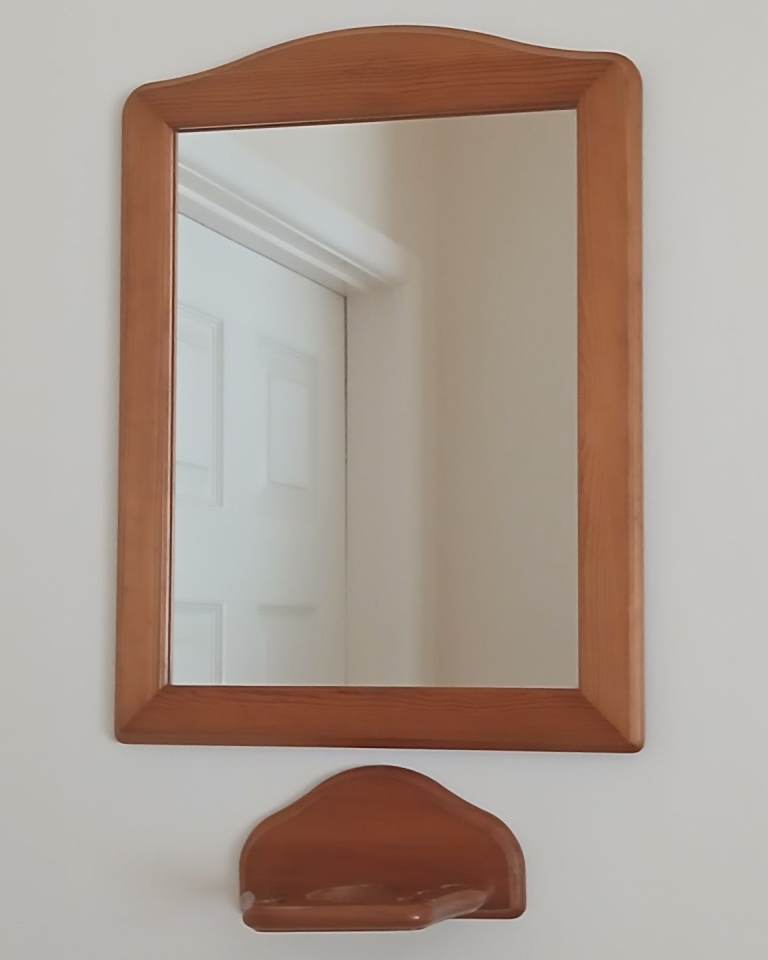 Bathroom wall pine mirror plus free toobrush & cup holder