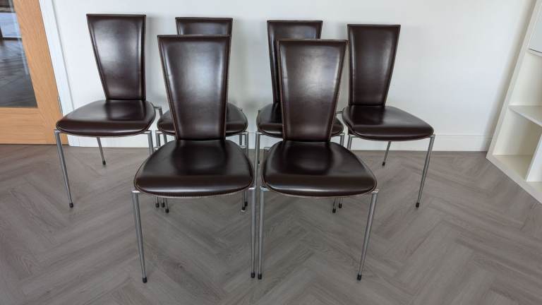 Set of 6 Arper Italian Leather Dining Chairs – Discontinued / Rare