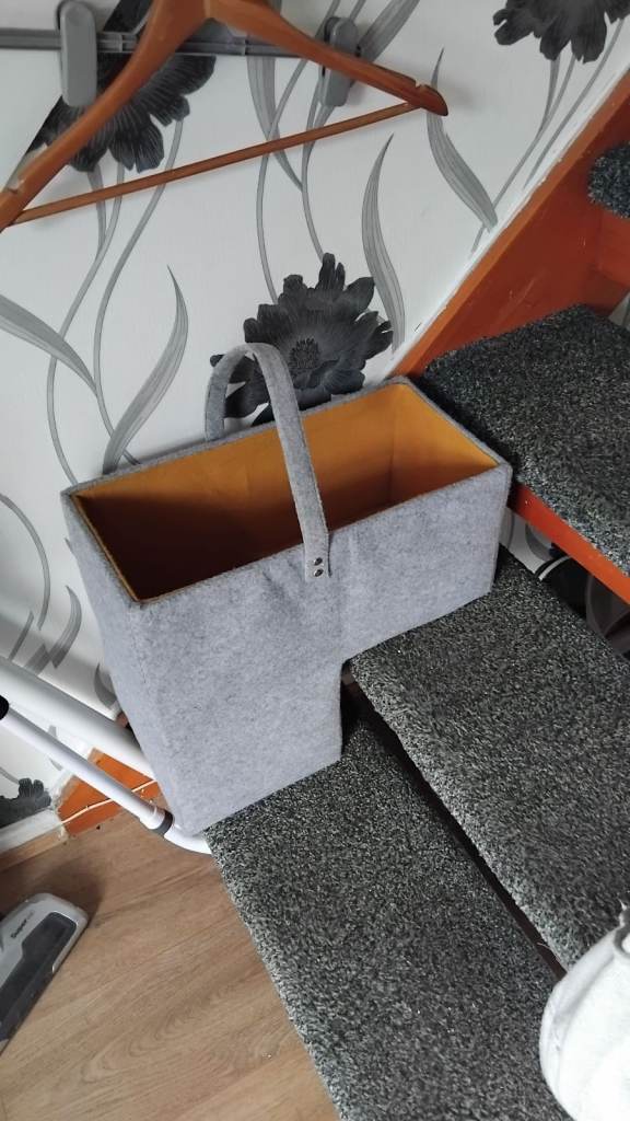Grey Felt Stair Basket with handle