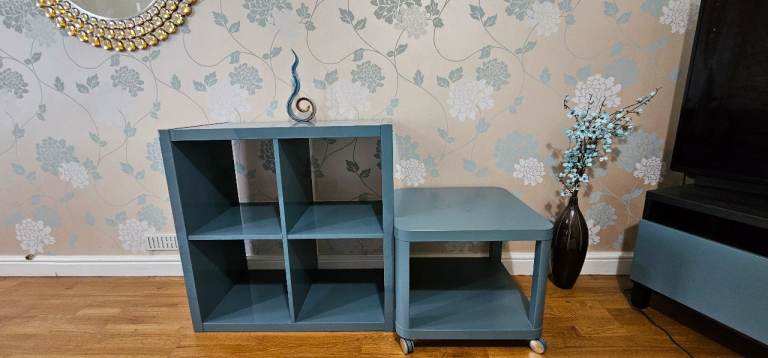 IKEA Shelving Unit & Matching Trolley Set – Duck Egg Blue