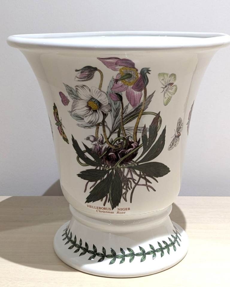 PORTMEIRION BOTANIC GARDEN VASE PLANTER CHRISTMAS ROSE HELLEBORUS NIGER 25cm H