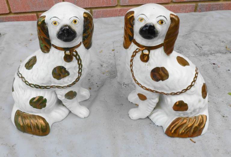 Lovely Pair of Antique Staffordshire Spaniel Dogs