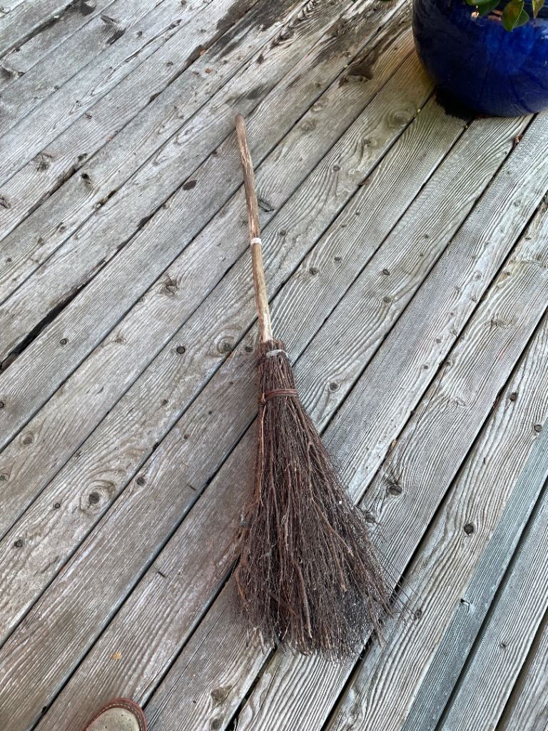 Vintage besom witches broom in good condition wooden handle birch brush
