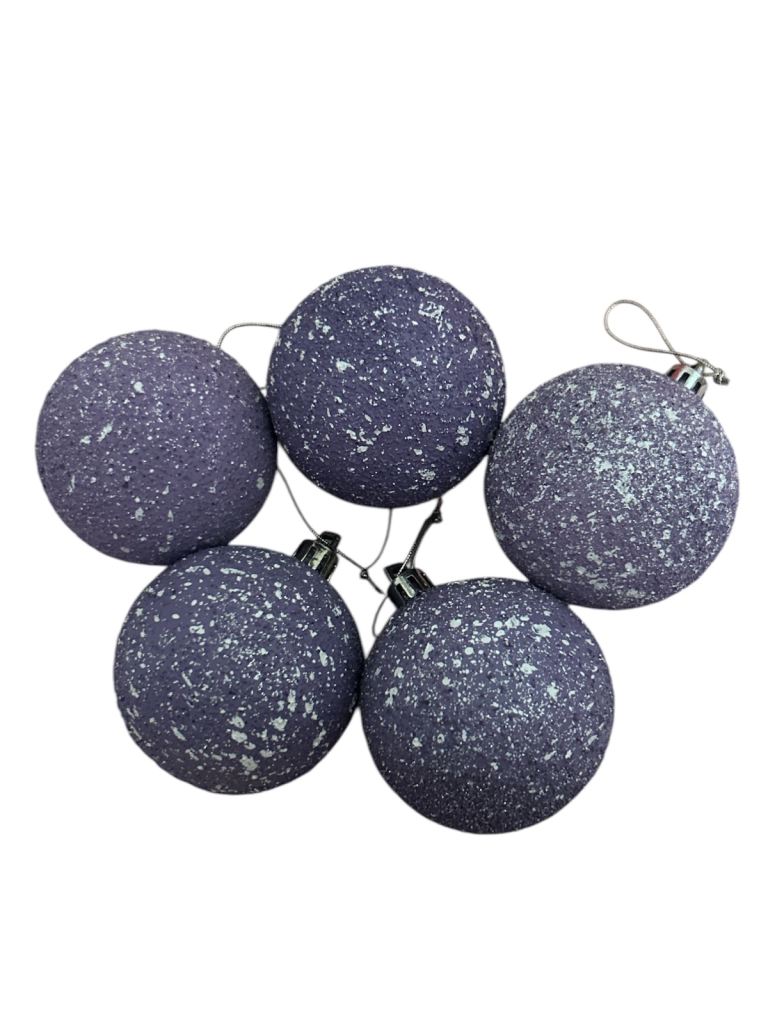 x5 Lilac Baubles With Frosted Sparkly Effect 6cm Diameter Christmas Tree Decorations 