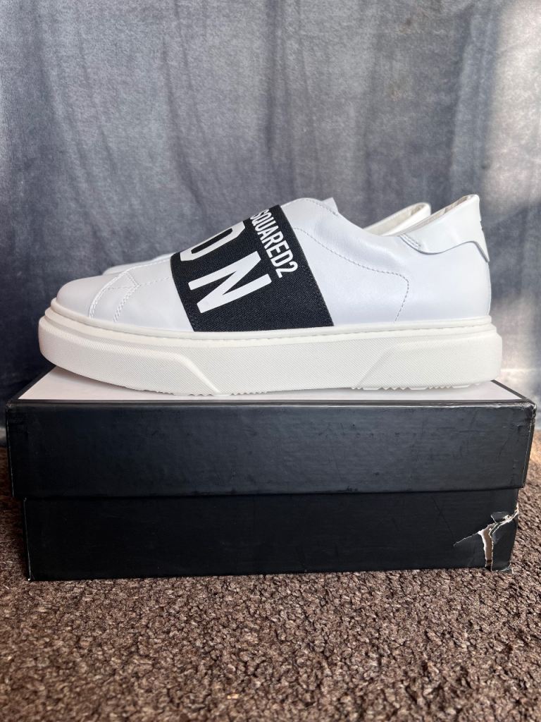 DSQUARED2 ICON White Leather Slip-On Trainers  brand new 