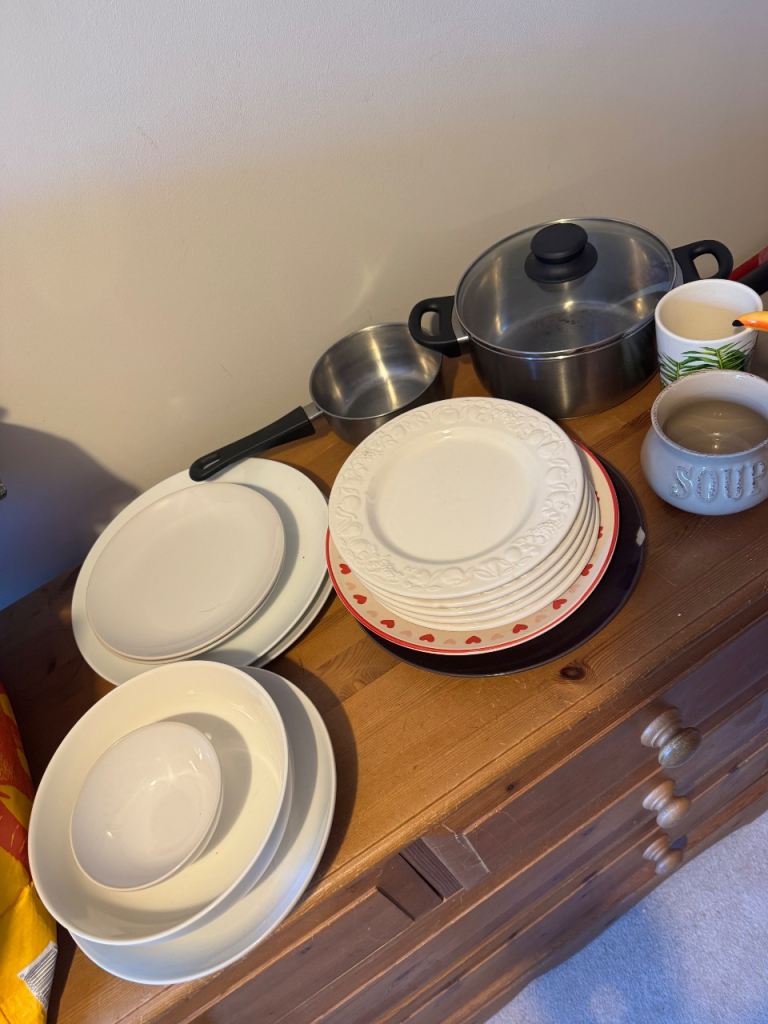 Mixed Kitchenware Set - Plates, Bowls, Pots, and Mugs