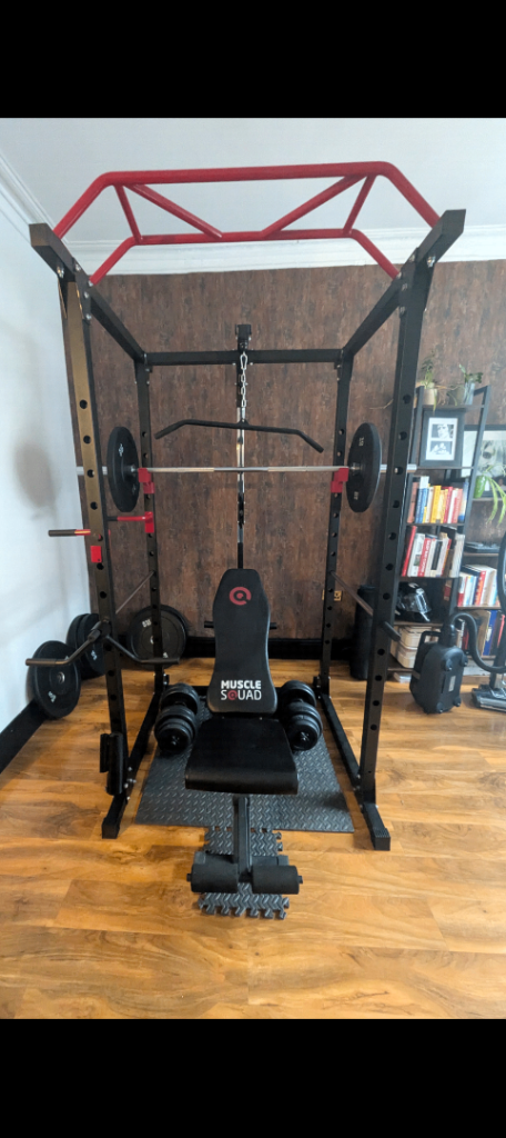 Power cage with olympic barbell & 100kg plates