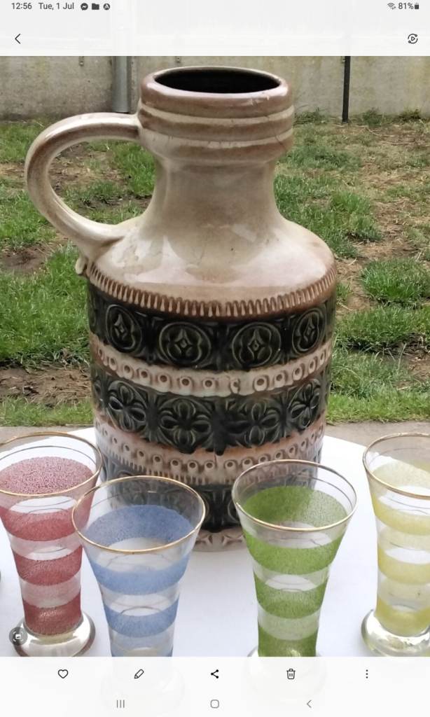 Mid century west German pottery large jug damaged 