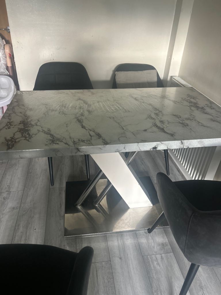 Marble effect dining table with chairs 