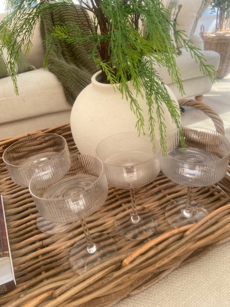 Set of 4 Ribbed Glass Coupe Cocktail Glasses