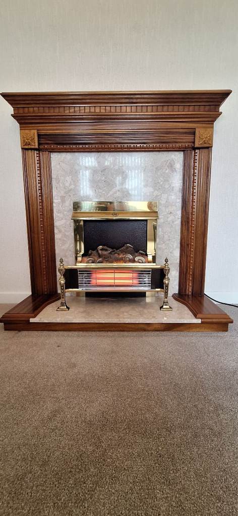 Marble and Wooden Fireplace with Electric Fire – Excellent Condition
