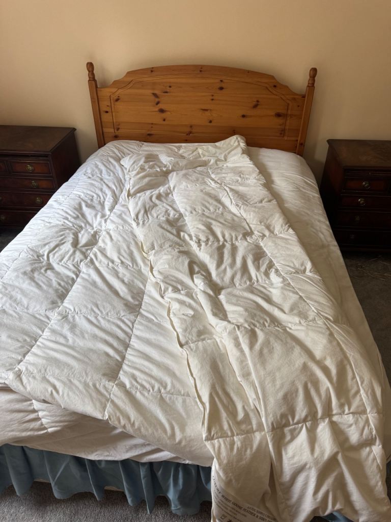 Free Dovan double bed & Pine Headboard – mattress must go with it.