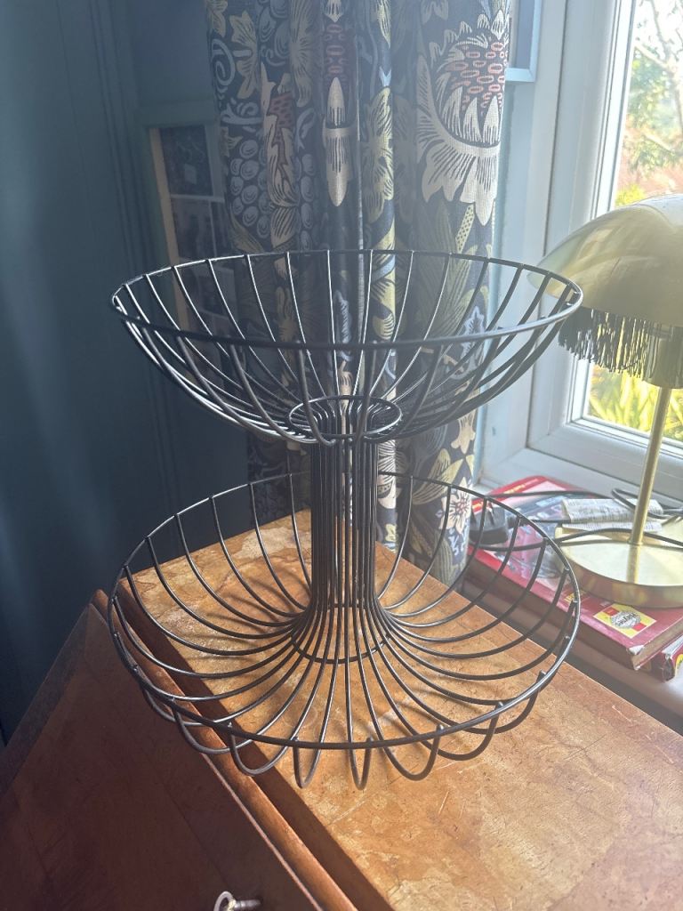 Two-Tier Black Metal Fruit Basket – Good Condition