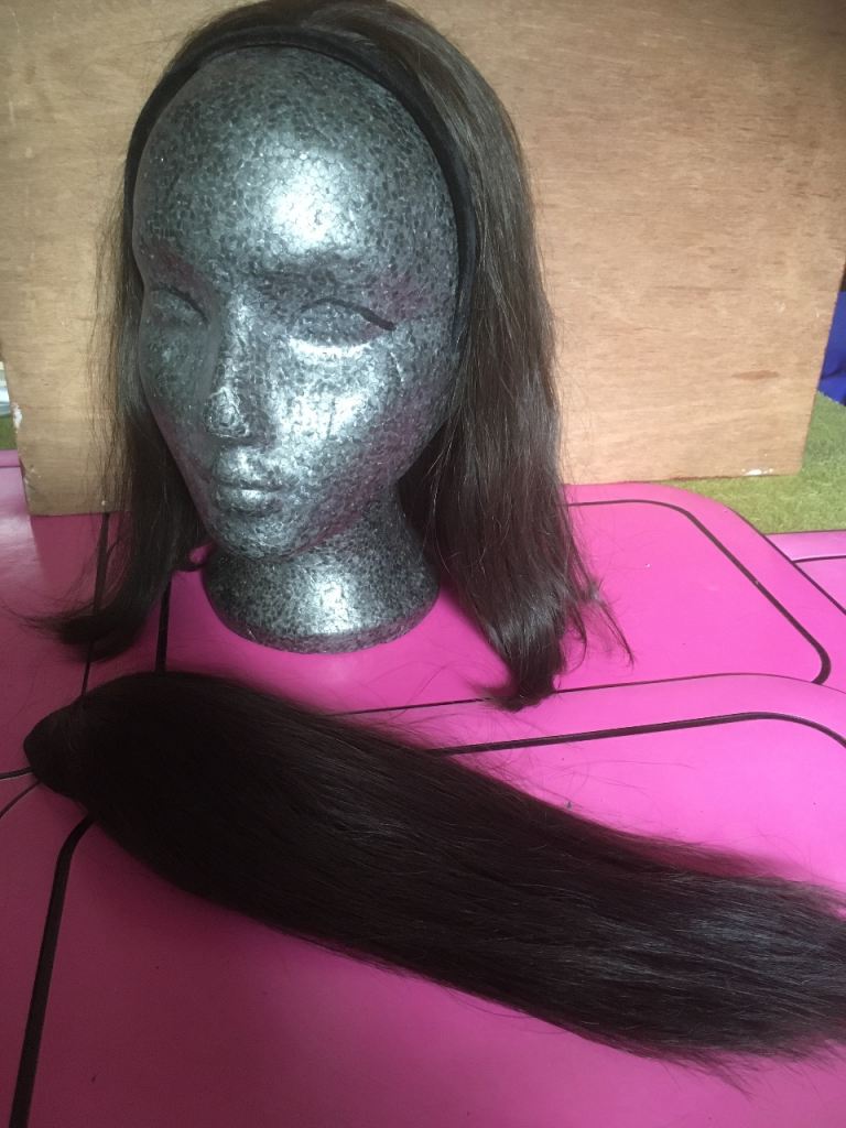 Dark Brown real human hair Headband Wig & Hair Extension Piece