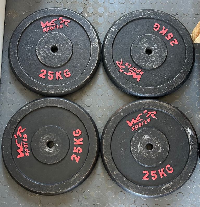 100kg Cast Iron Weight Plates – 4 × 25kg – 1” Standard