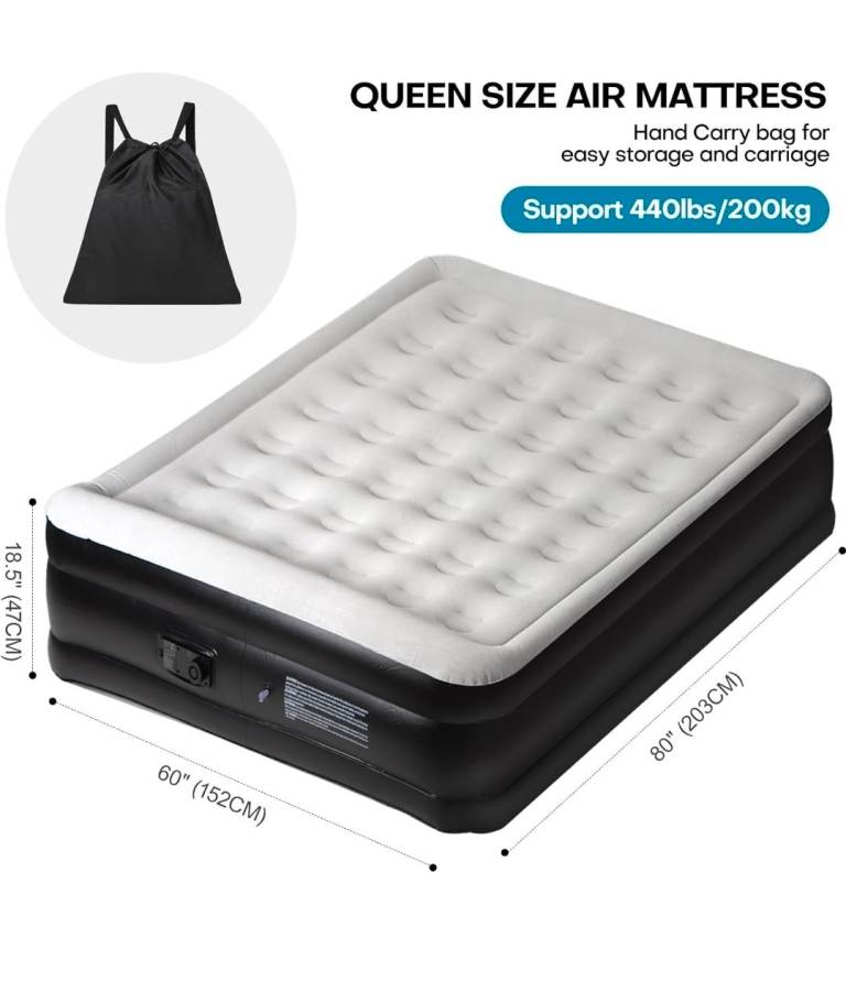 DOUBLE Air Bed Inflatable Airbed with Built-in Pump Blow Up Bed  196x97x47cm