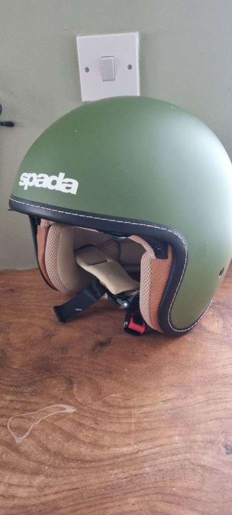 RETRO green motorbike helmet sz S