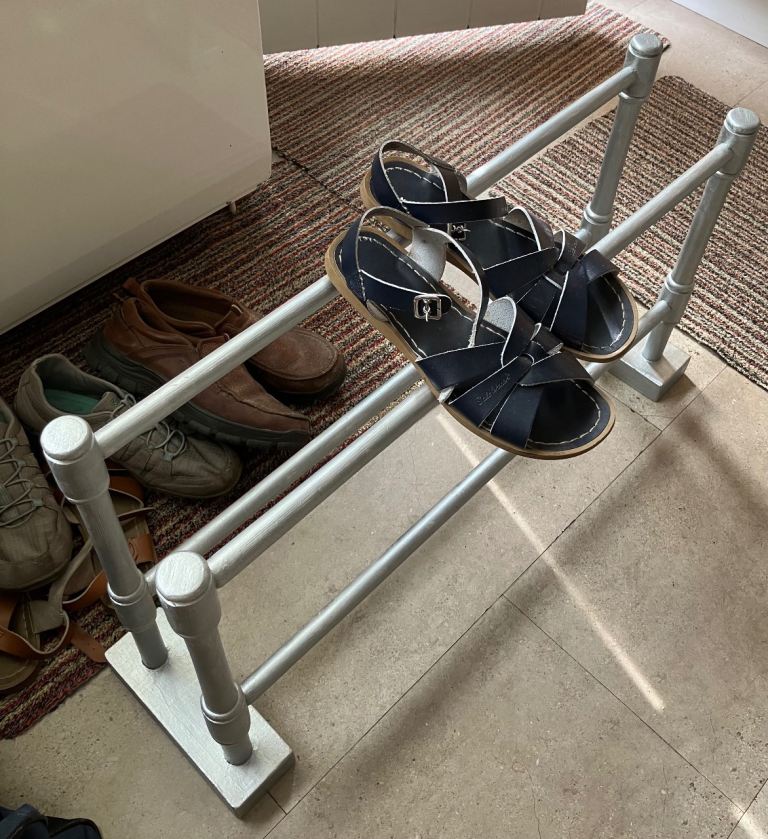 Handmade wooden pipe design shoe rack storage