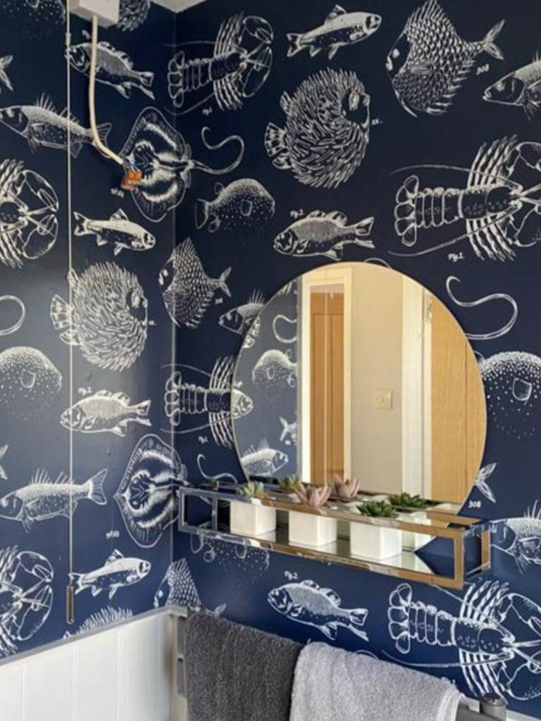 New Contour Anti-Bacterial Wallpaper - Deep Blue Fish Design