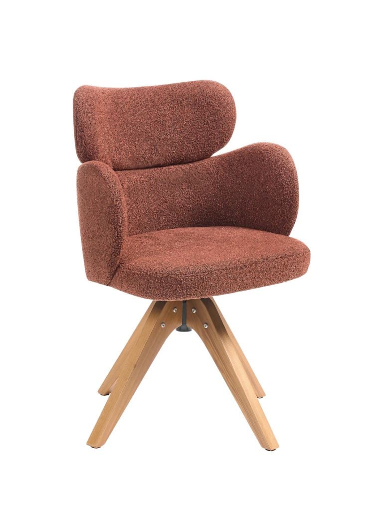 New Swivel Dining Chair in Orange Fabric with Wooden Legs
