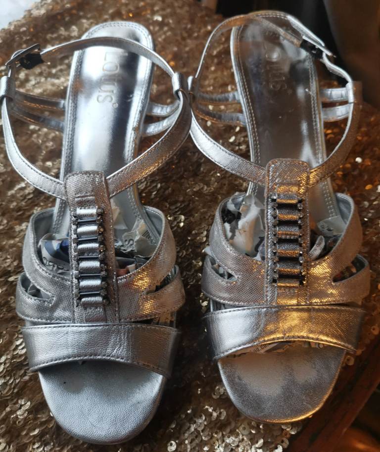 Women Lotus Silver Heeled Sandals – Size 6, Good Condition