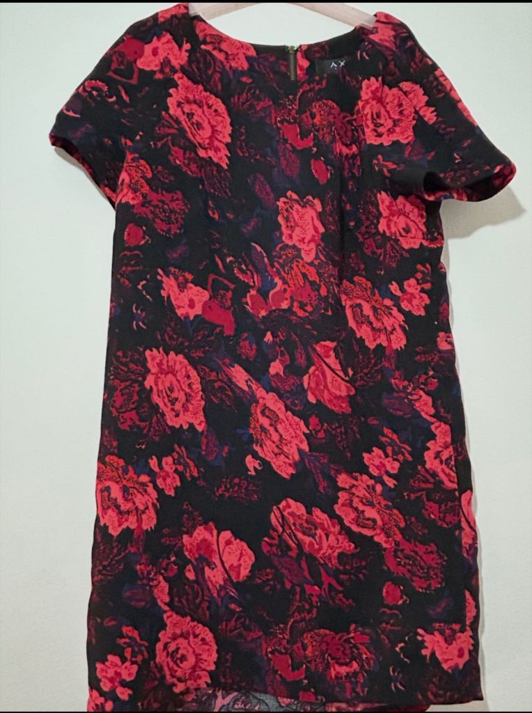 Lovely Floral Print Dress – Black and Red, Good Condition