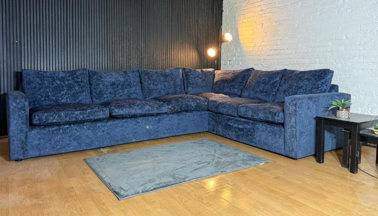 Barker & Stonehouse Artenis Large Corner Sofa – Blue Chenille Fabric