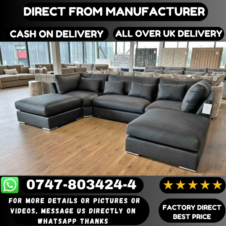 Brand New Black Leather U-Shaped Sofa
