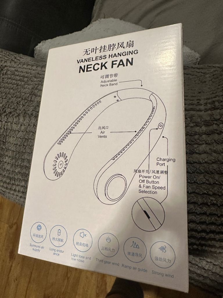 New Vaneless Hanging Neck Fan – Boxed