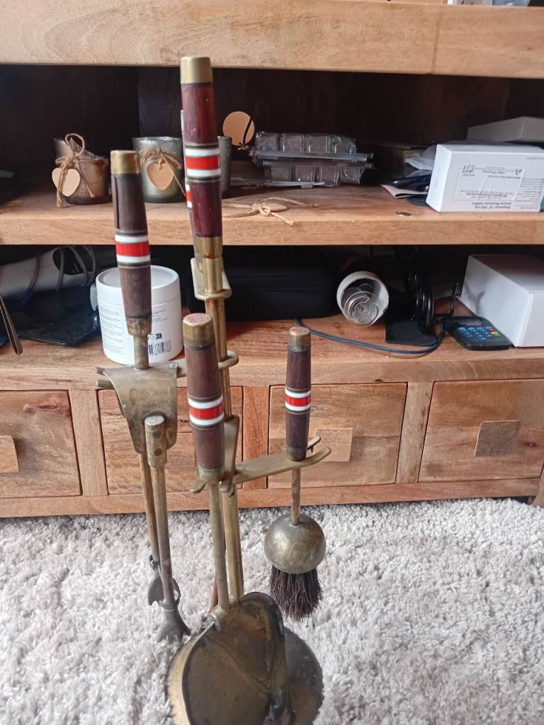 Vintage Style Brass Fireplace Companion Set with Tools
