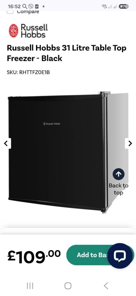 Russell Hobbs 31 Litre Table Top Freezer. Delivery