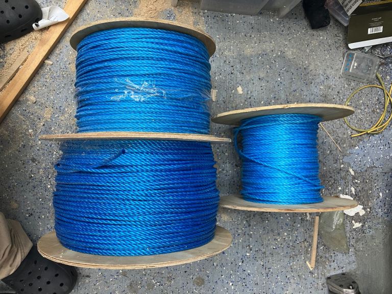 Three Spools of Blue Drawrope – Two New 500m, One Part Drum