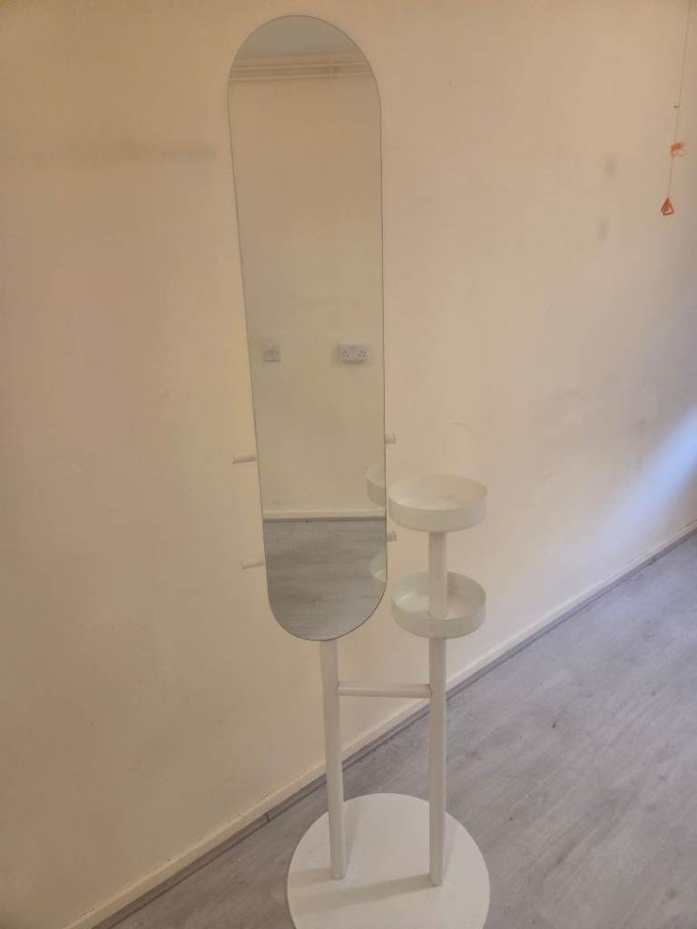 White Full-Length Mirror with Shelves – Good Condition