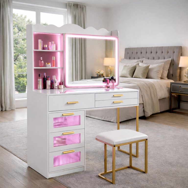 White Dressing Table with Stool 