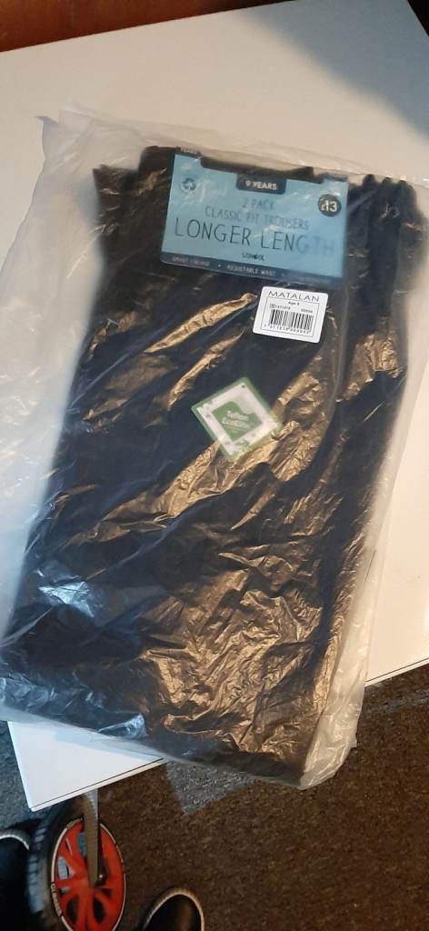 2 pack black school trousers age 9