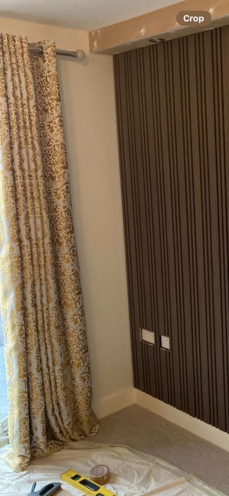 Gold and cream silk, lined, long length curtains 