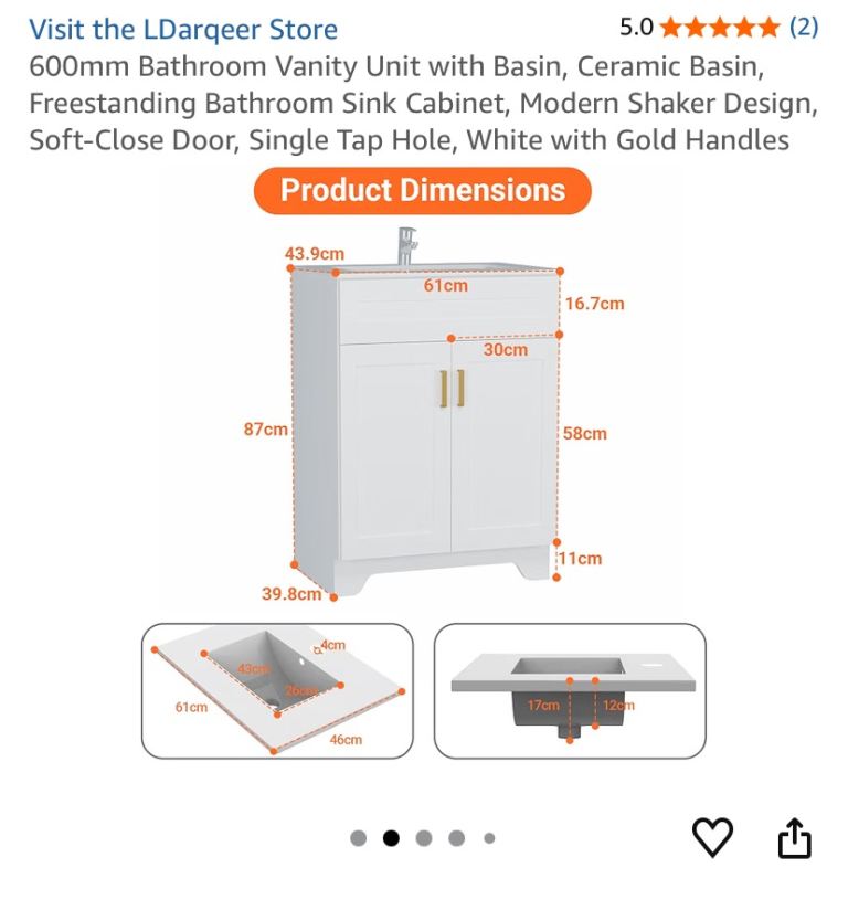 Bath / Utility Room Vanity Unit 600mm