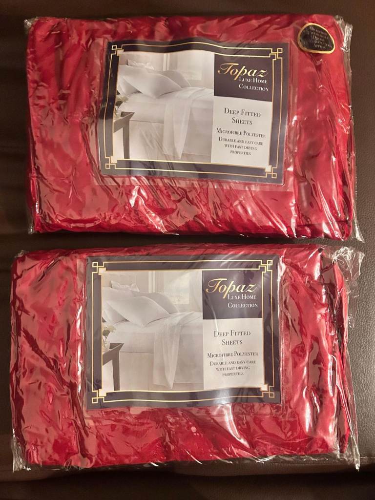 2 Red Topaz Luxe Home Microfibre Deep Fitted Double Sheets
