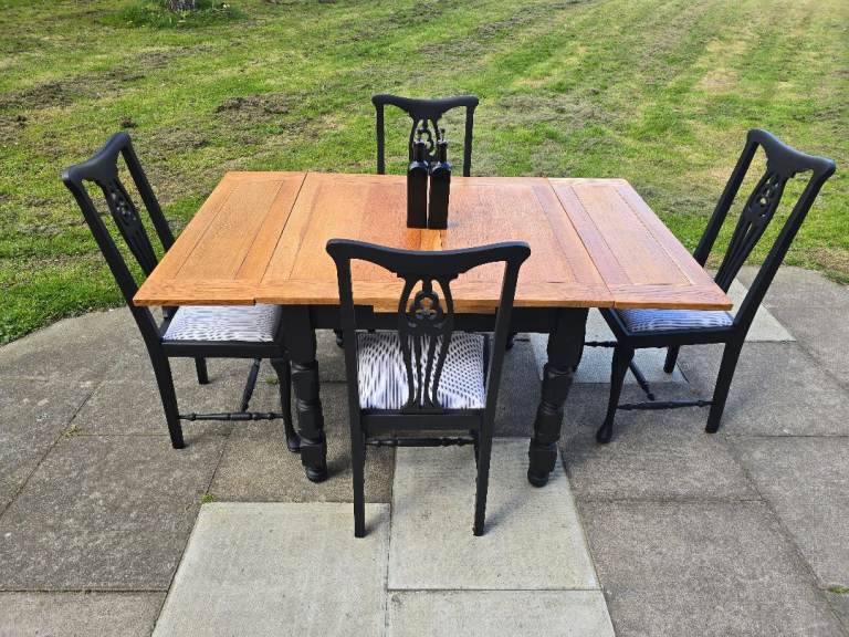 FRESHLY REFURBISHED 1940's Oak Draw Leaf Extending Dining Table & 4 Chairs Set - FREE 10m DELIVERY