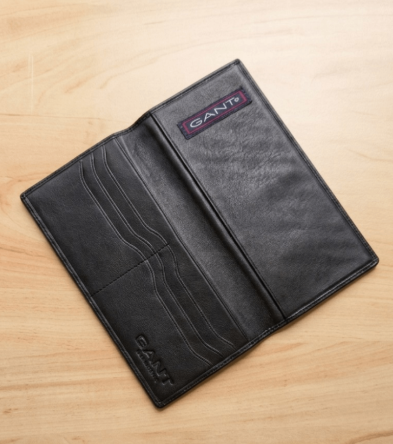 GANT Men's Tall Leather Long Wallet – Black, Good Condition