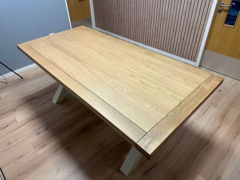 Wayfair Longview Oak Solid Wood Dining Table Buttermilk Cream X Cross Legs rrp £850