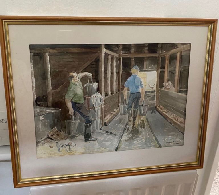 Original Painting signed and dated by Claude Pryor 1984  Titled Pig Men  