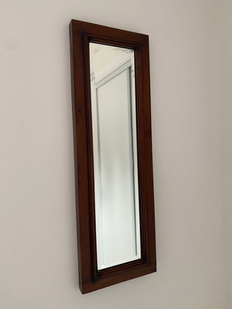 Vintage Mahogany Framed Slim Bevelled Mirror - 84cms Tall x 27.5cms Wide